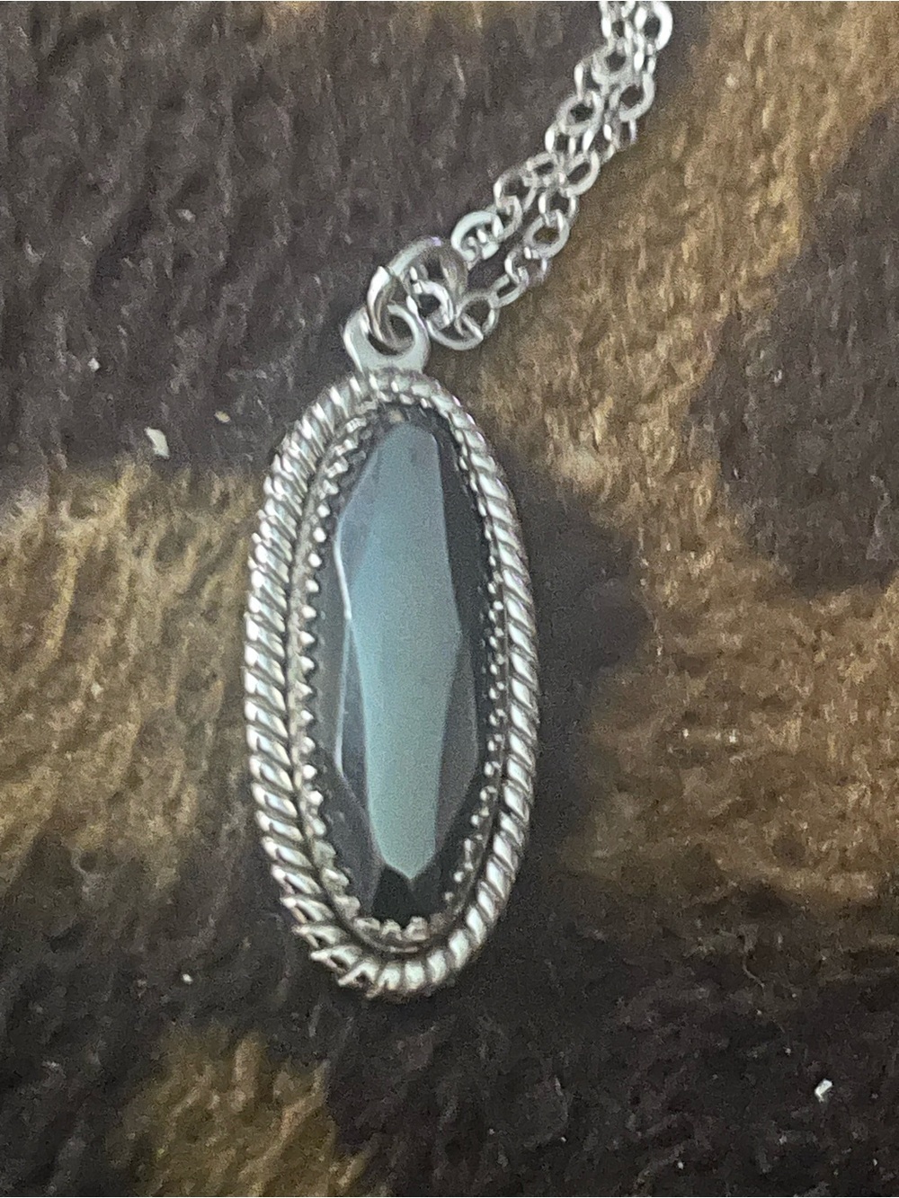 Sterling-Style Silver Pendant Necklace with Black Faceted Stone